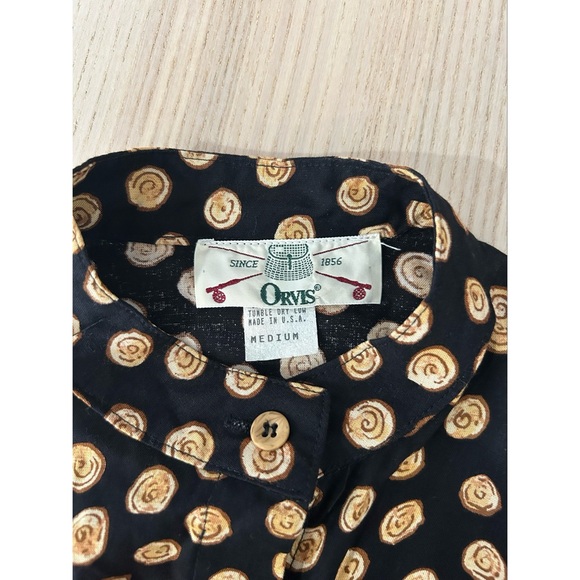 Orvis Women’s Printed Button Down Shirt Size Medium Vintage Rayon Mock Neck - Picture 3 of 4
